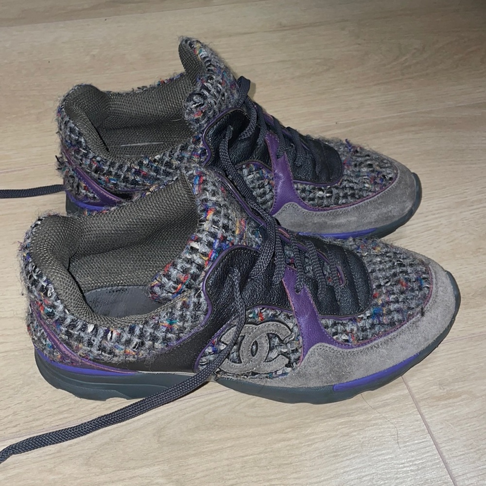 CHANEL NITTED PURPLE BLUE GRAY SNEAKERS